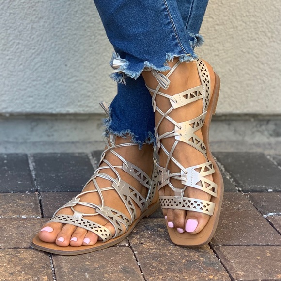 Shopbop Shoes - Champagne Pink Square Toe Lace Up Gladiator Sandal